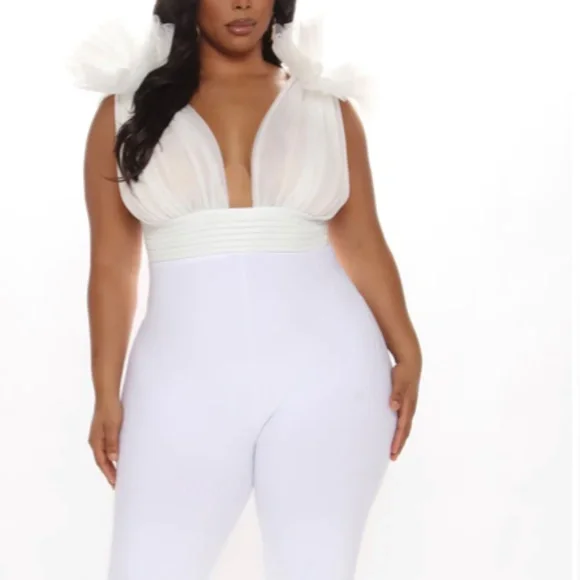 Fashion Nova Pants Jumpsuits White Ruffle Sleeve Jumpsuit